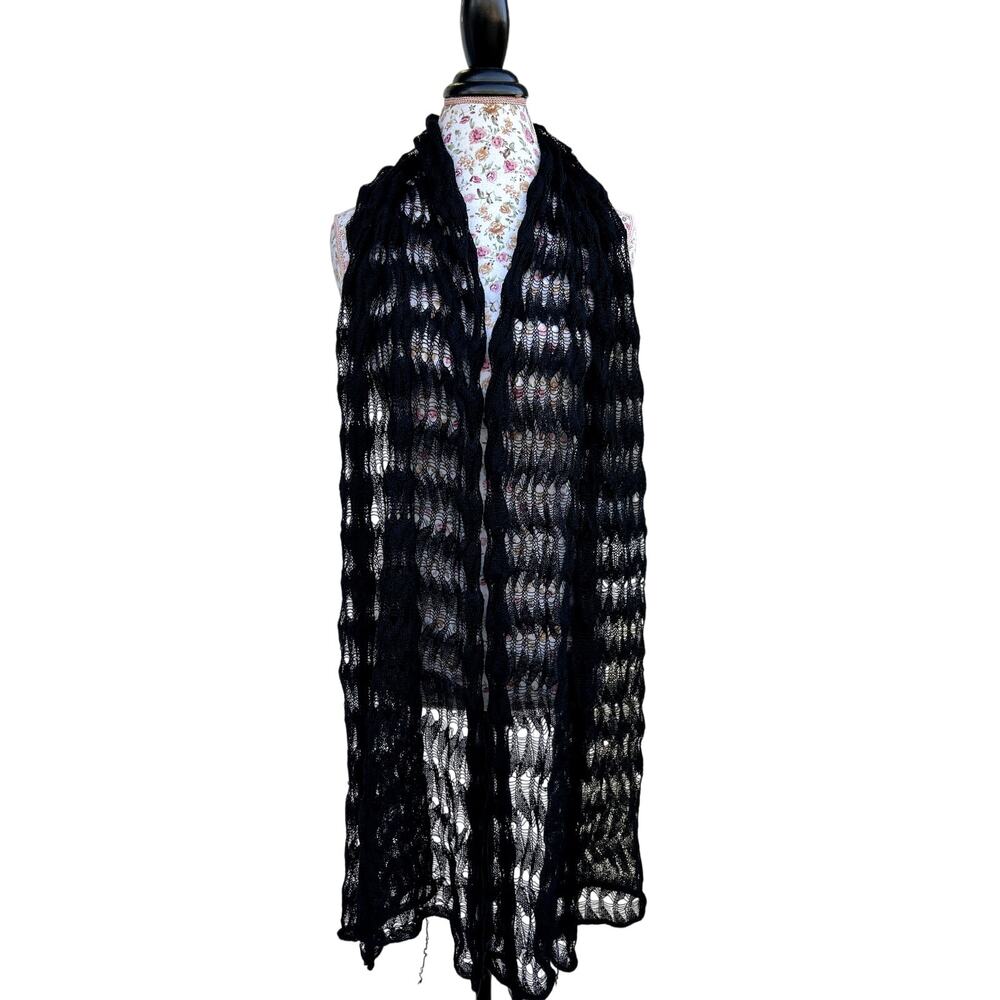 Alpaca International 100% Baby Alpaca Wool Crochet Knit Scarf Lightweight Black